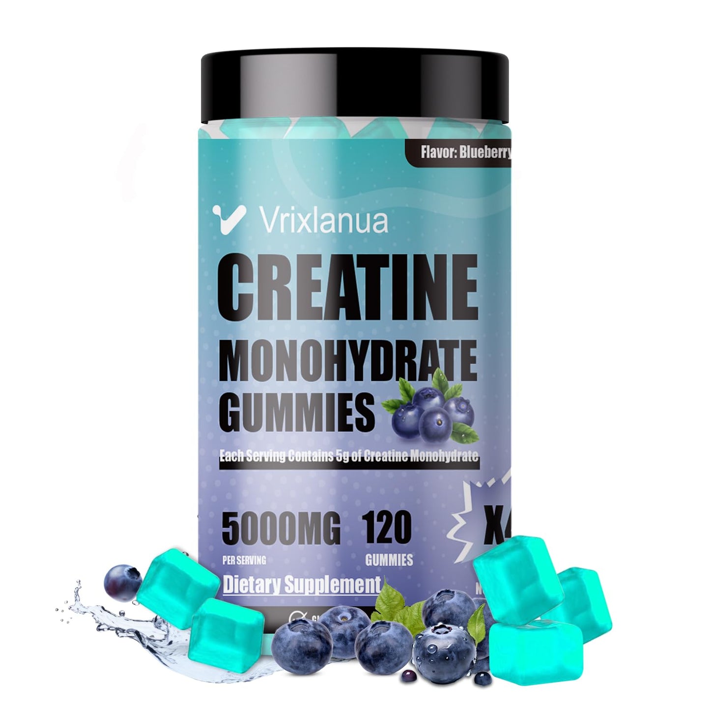 Creatine Monohydrate Gummies – 5g per Serving, Vegan, Sugar-Free, Blueberry | 120 Count