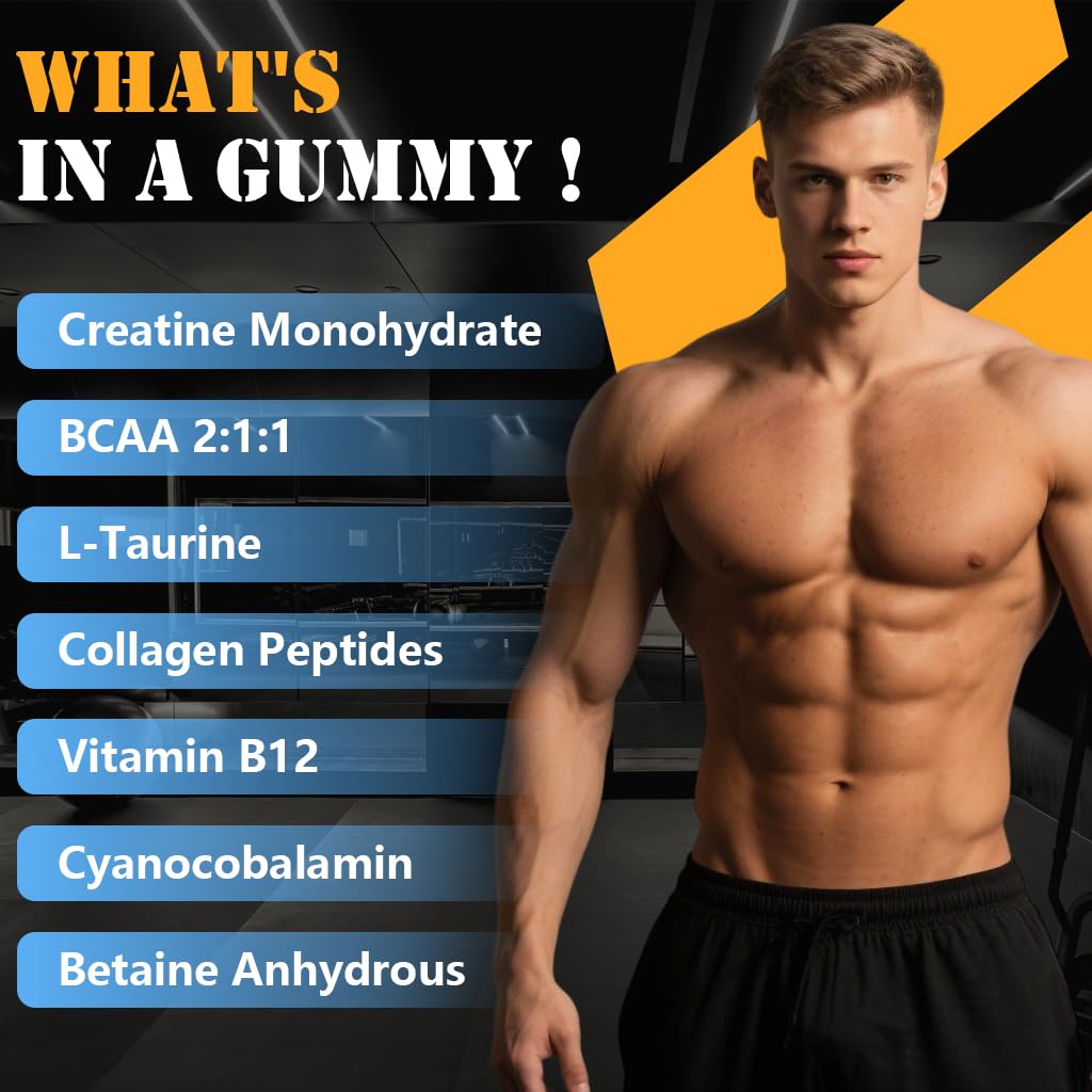 Creatine Monohydrate Gummies – Complex 8000 mg Pre-Workout | 120 Count | Vegan, Sugar-Free