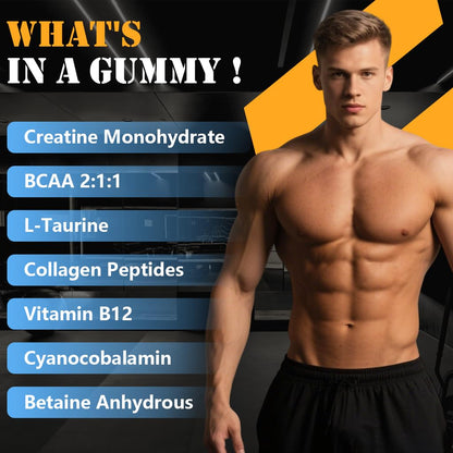 Creatine Monohydrate Gummies – Complex 8000 mg Pre-Workout | 120 Count | Vegan, Sugar-Free