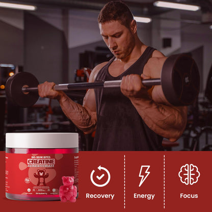 Big Bear Bites Creatine Monohydrate Gummies – 5000mg per Serving – Sugar Free, Gluten Free & Halal – 90 Gummies – Strawberry Flavor