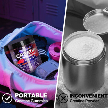 Swing Arm Creatine Monohydrate Gummies – 8000 mg/serving, 120 Vegan Sugar-Free (Raspberry & Blueberry)