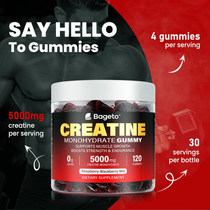 Creatine Monohydrate Gummies 5000mg – 120 Count | Strength & Recovery