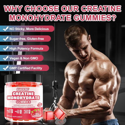 Creatine Monohydrate Gummies – 120 CT, 5000mg/Serving, Sugar Free Raspberry (Men & Women)