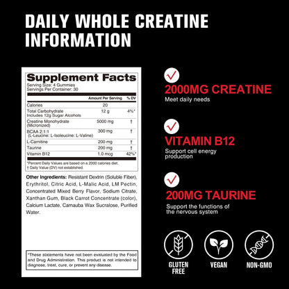 7-in-1 Creatine Monohydrate Gummies 5600mg – Mixed Berry, Sugar Free, Vegan