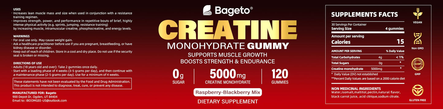 Creatine Monohydrate Gummies 5000mg – 120 Count | Strength & Recovery