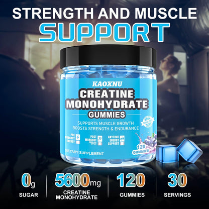 Creatine Monohydrate Gummies 5600mg – 120 CT, Sugar Free, Blueberry Flavor, For Men & Women