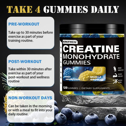 Creatine Monohydrate Gummies – Complex 8000 mg Pre-Workout | 120 Count | Vegan, Sugar-Free