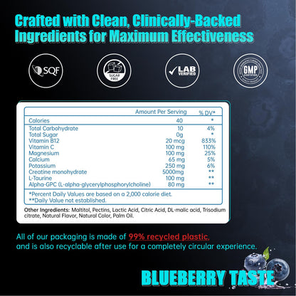 Creatine Monohydrate Gummies – 5g per Serving, Vegan, Sugar-Free, Blueberry | 120 Count