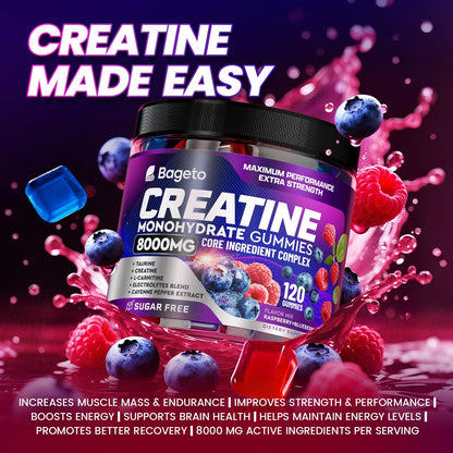 Creatine Monohydrate Gummies Complex 8000mg – 120ct | Men & Women, Pre-Workout