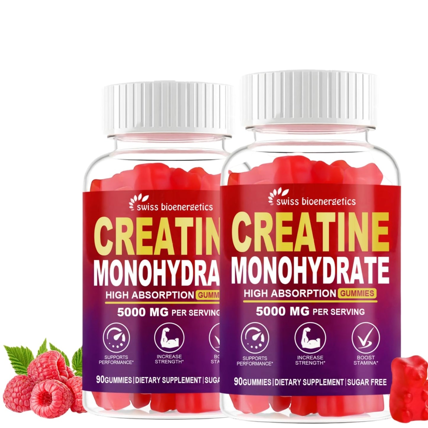 Creatine Monohydrate Gummies - 5g per 2 Gummies, 180 Count, Raspberry