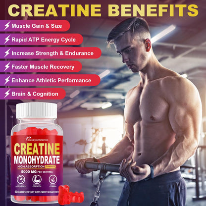 Creatine Monohydrate Gummies - 5g per 2 Gummies, 180 Count, Raspberry