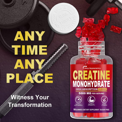 Creatine Monohydrate Gummies - 5g per 2 Gummies, 180 Count, Raspberry