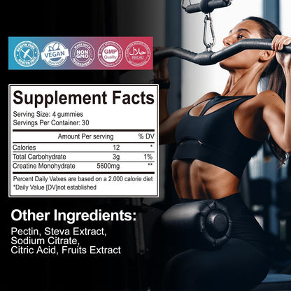 Creatine Monohydrate Gummies – 120 CT, 5000mg/Serving, Sugar Free Raspberry (Men & Women)
