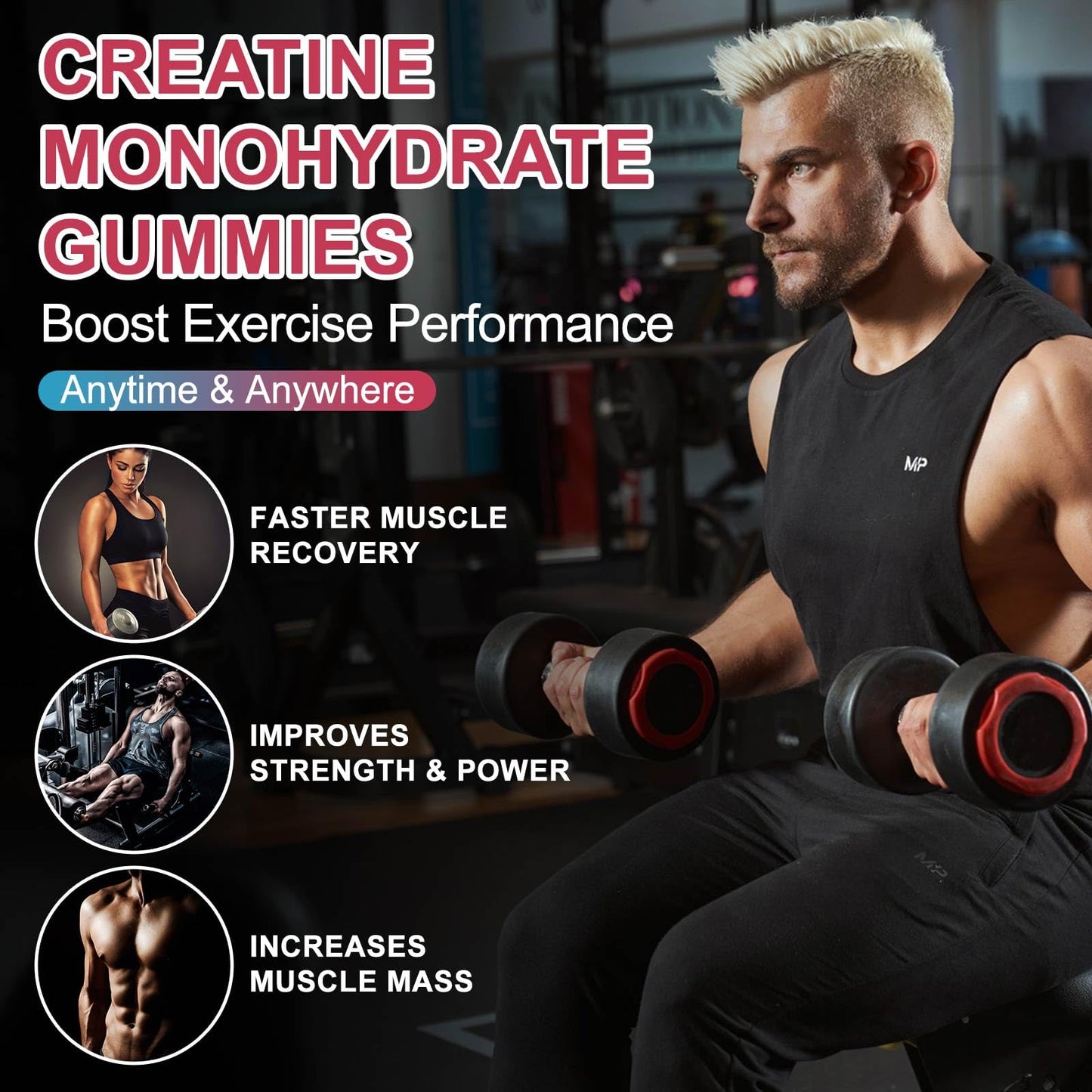 Creatine Monohydrate Gummies – 120 CT, 5000mg/Serving, Sugar Free Raspberry (Men & Women)