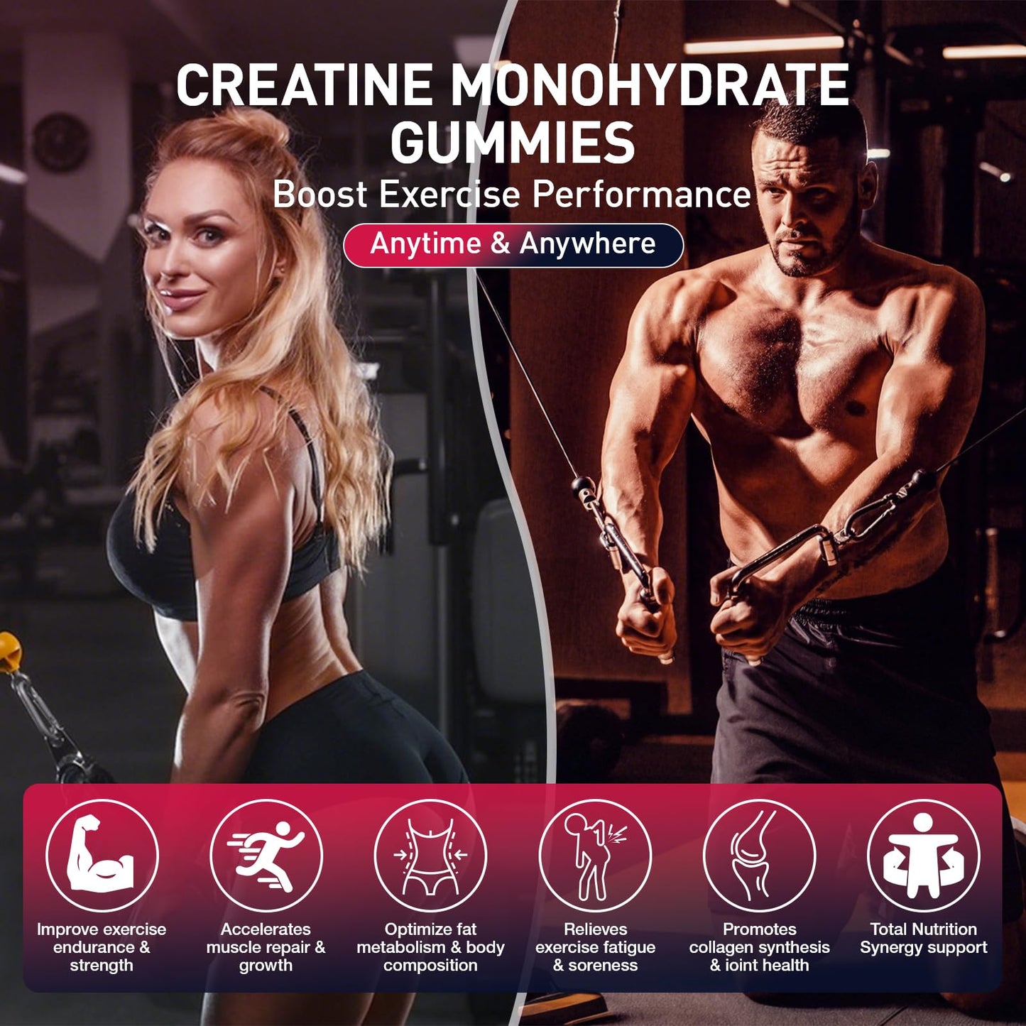 Creatine Monohydrate Gummies – Raspberry Flavor, 120 Count | For Men & Women | Fitness & Sports