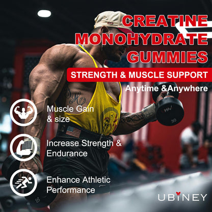 Creatine Monohydrate Gummies 5000mg – Sugar-Free, Vegan, Gluten-Free, Strawberry (60 Count)