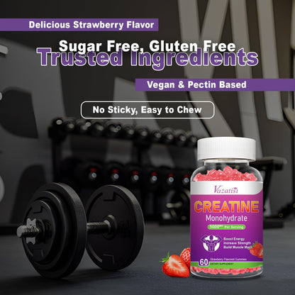 Creatine Monohydrate Gummies – Sugar Free Vegan, Strawberry, 60 Count