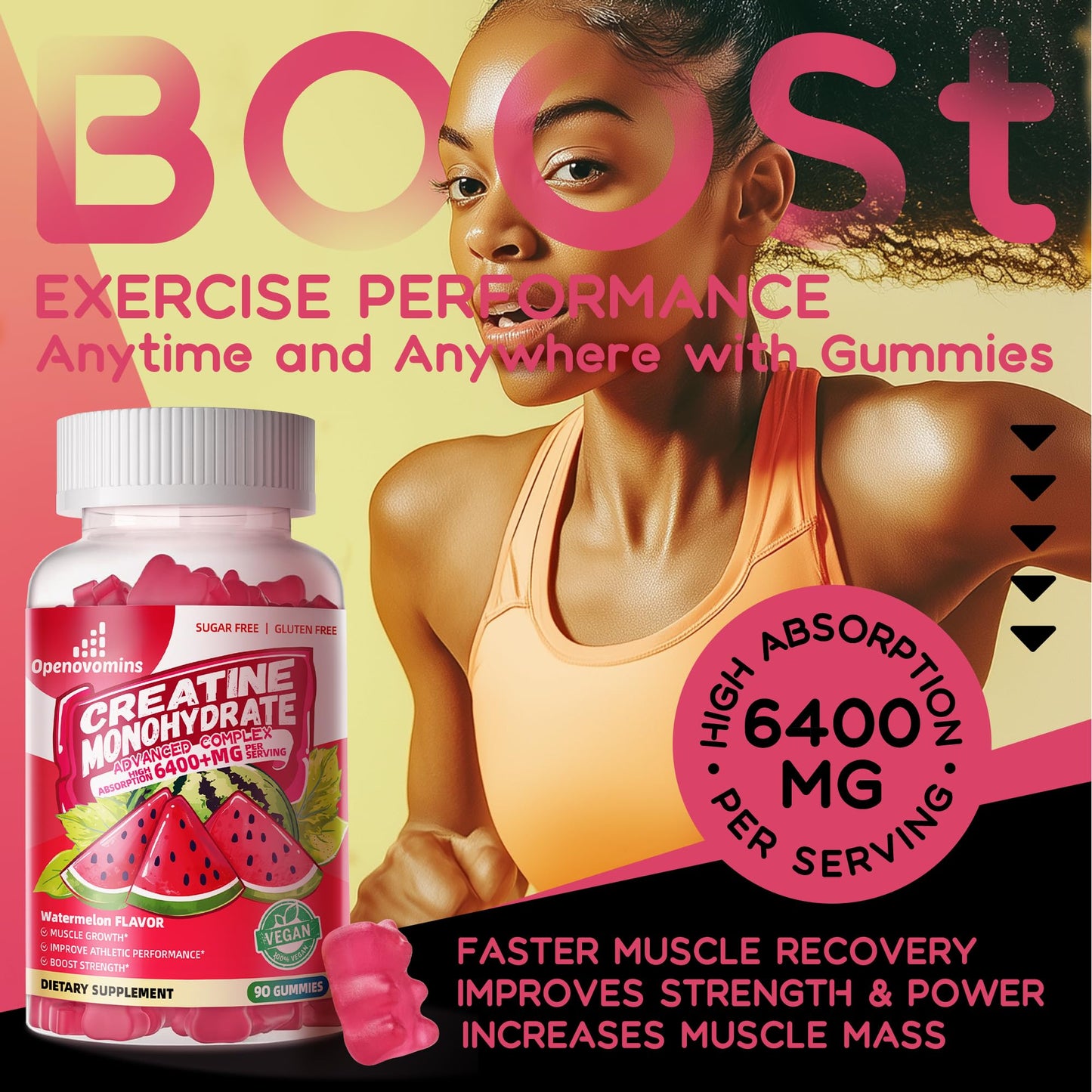 Creatine Monohydrate Gummies Complex – Sugar-Free Chewable for Men & Women (90 Gummies)