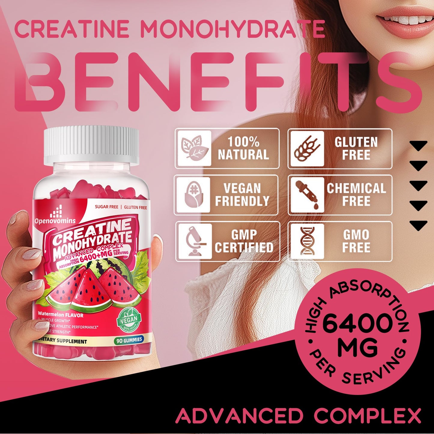 Creatine Monohydrate Gummies Complex – Sugar-Free Chewable for Men & Women (90 Gummies)