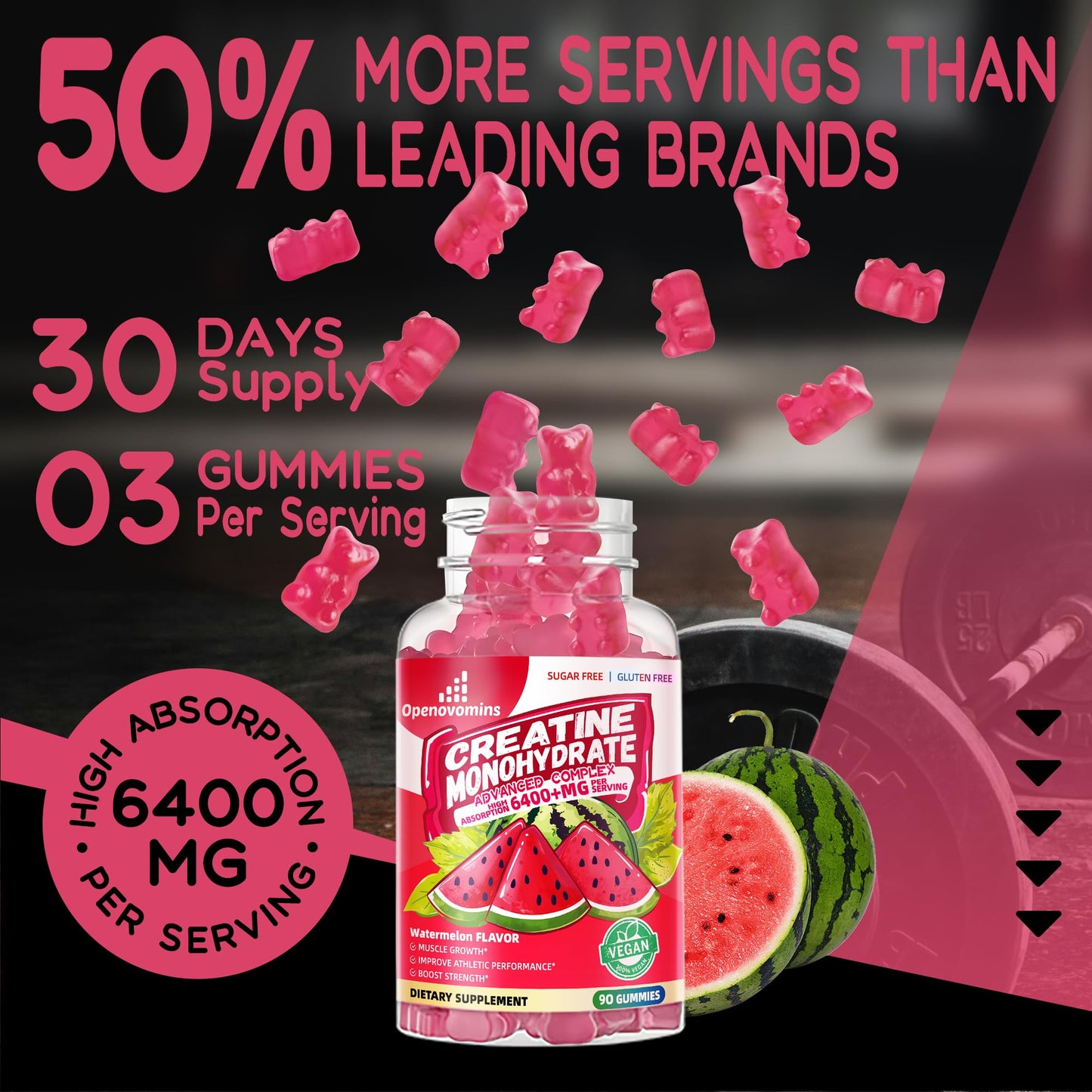 Creatine Monohydrate Gummies Complex – Sugar-Free Chewable for Men & Women (90 Gummies)