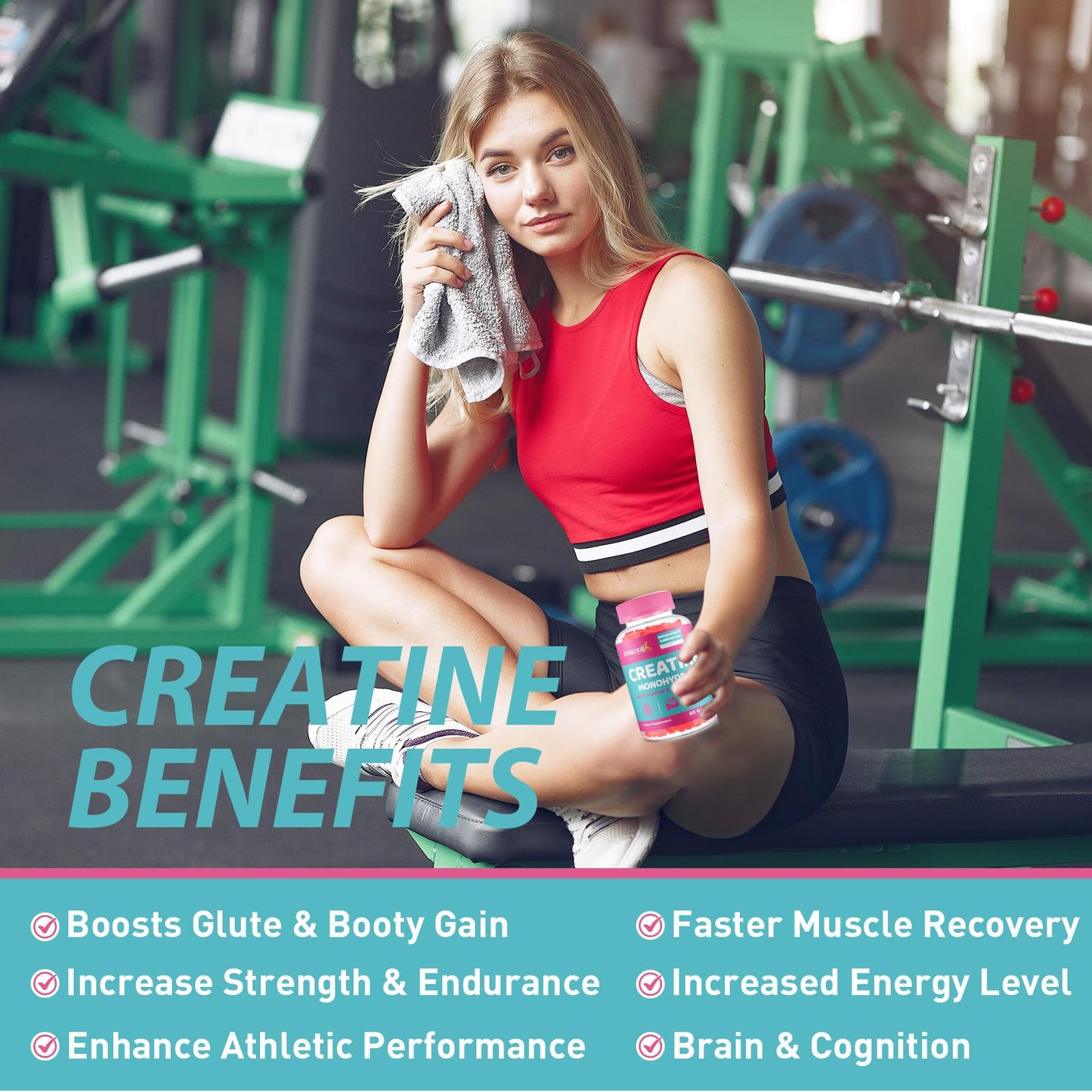 Creatine Monohydrate Gummies for Women – 60 Count | No Bloating, Taurine & B6