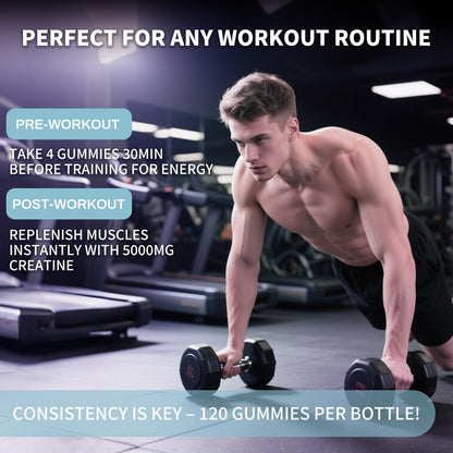 Creatine Monohydrate Gummy – 5000mg/Serving, 120 Gummies, Blackcurrant