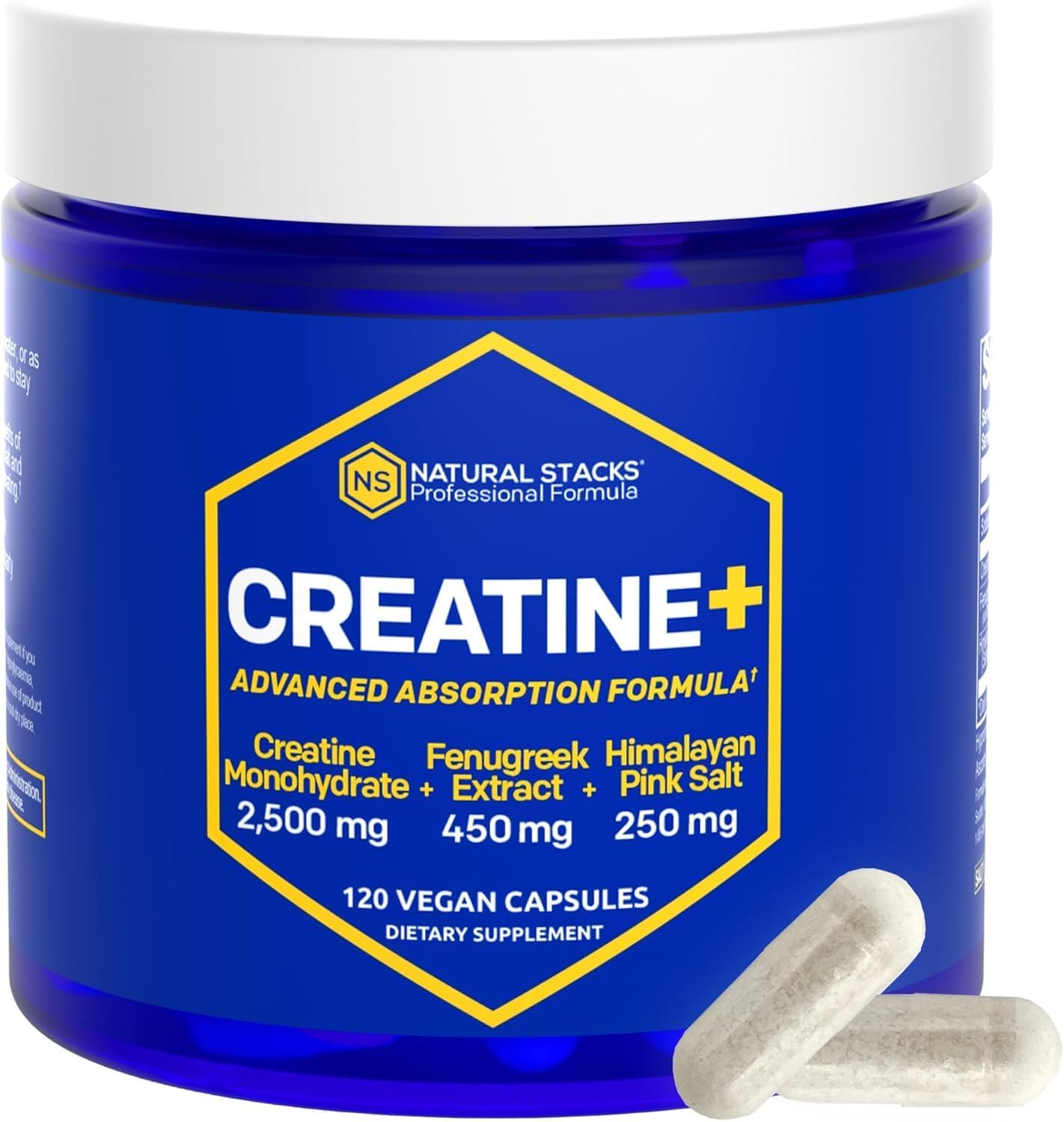 Creatine Monohydrate Pills – 2500mg, Fenugreek 450mg & Himalayan Salt 250mg – 120 Caps
