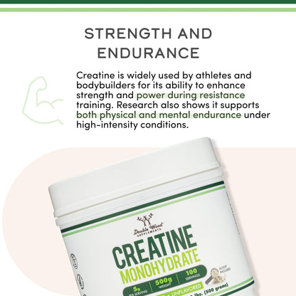 Creatine Monohydrate Powder 1.1lbs (100 Servings) – No Fillers, Vegan, Non-GMO, Gluten Free | Double Wood