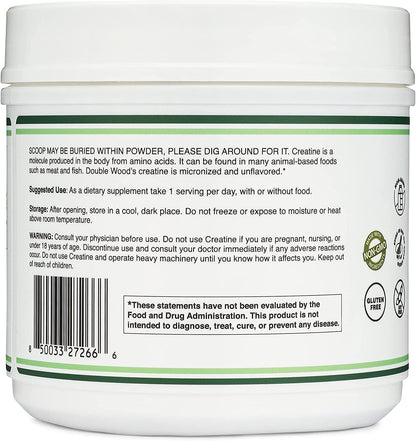 Creatine Monohydrate Powder 1.1lbs (100 Servings) – No Fillers, Vegan, Non-GMO, Gluten Free | Double Wood