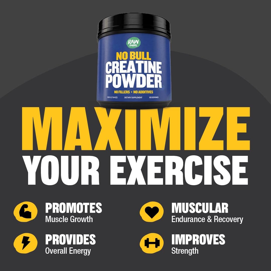Raw Barrel No Bull Creatine Powder 500g | Monohydrate Creatine for Fast Recovery, Strength & Muscle