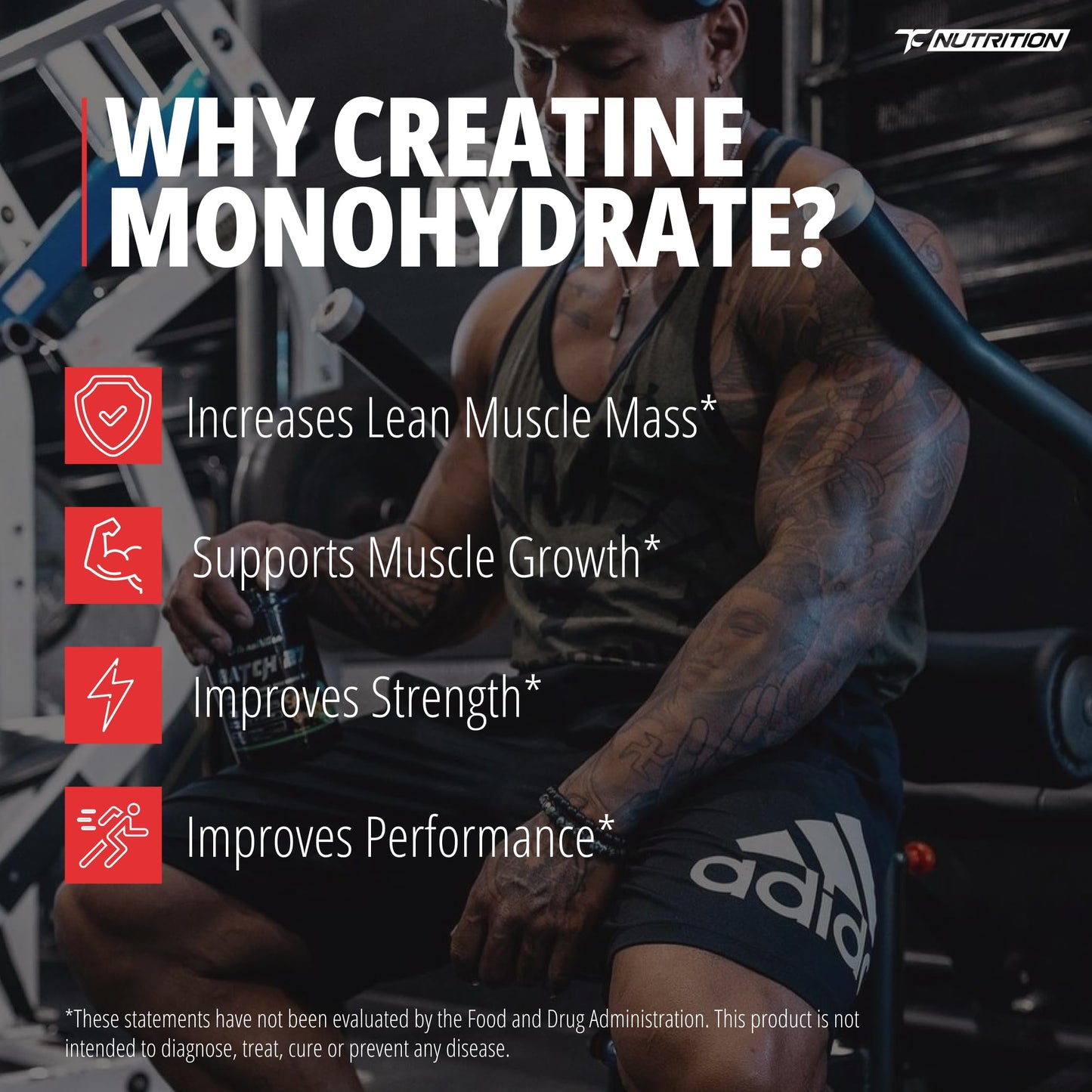TC Nutrition Creatine Monohydrate Powder – 90 Servings (450g) 5g Per Serving