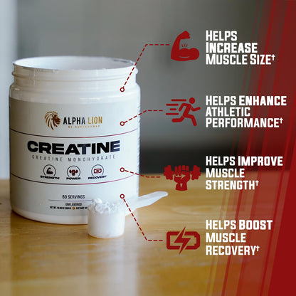 ALPHA LION Creatine Monohydrate Powder – 5000 mg per Serving, 60 Servings, Unflavored