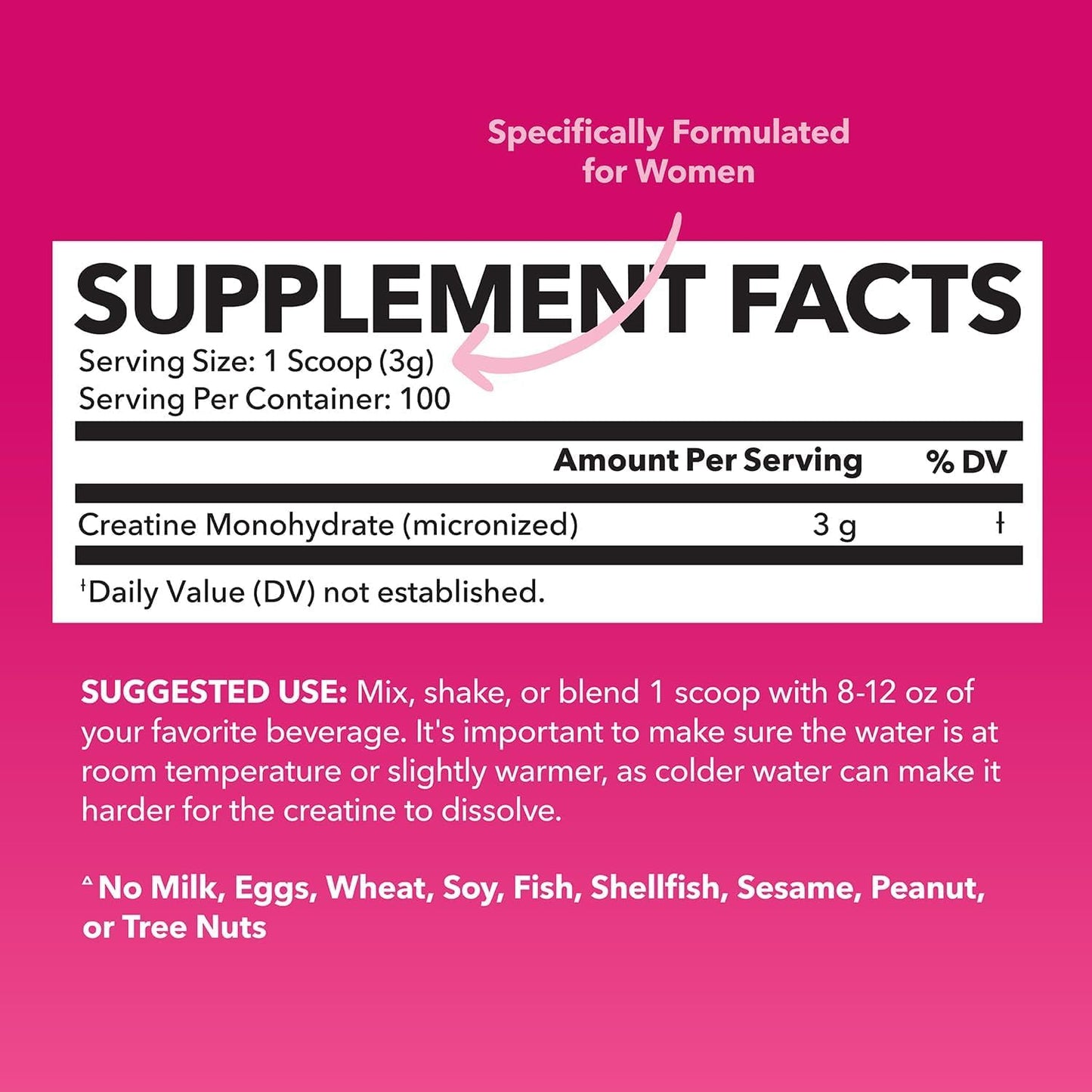 Creatine for Women - 3g Micronized Creatine Monohydrate per Serving | Unflavored, Vegan, Non-GMO | 100 Servings