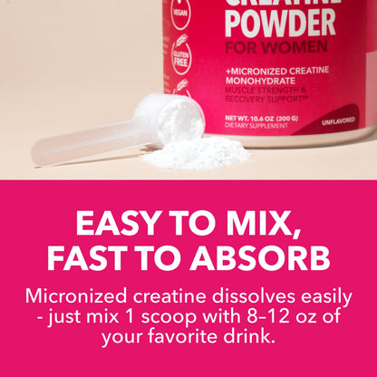 Creatine for Women - 3g Micronized Creatine Monohydrate per Serving | Unflavored, Vegan, Non-GMO | 100 Servings