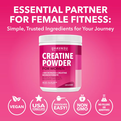 Creatine for Women - 3g Micronized Creatine Monohydrate per Serving | Unflavored, Vegan, Non-GMO | 100 Servings