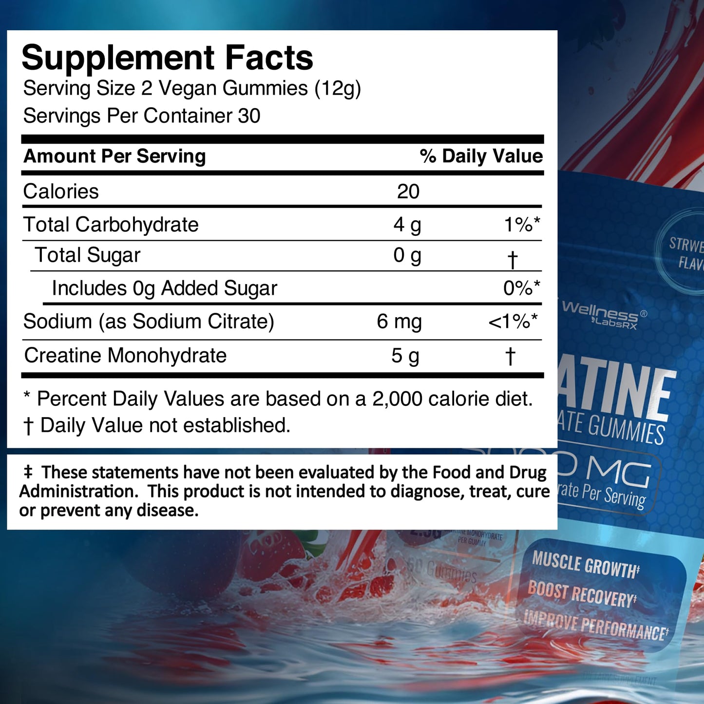 Creatine Gummies 5000mg – 30 Servings Strawberry Monohydrate