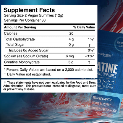 Creatine Gummies 5000mg – 30 Servings Strawberry Monohydrate