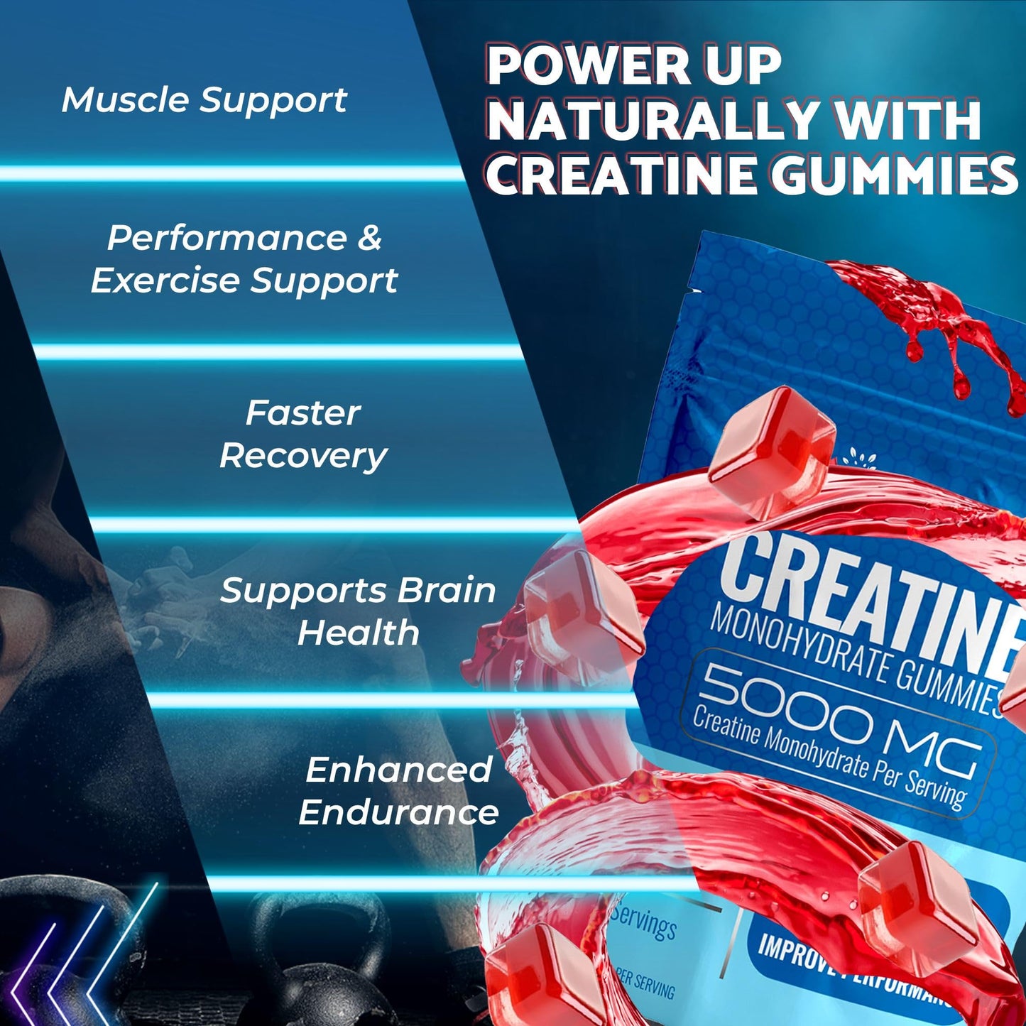 Creatine Gummies 5000mg – 30 Servings Strawberry Monohydrate
