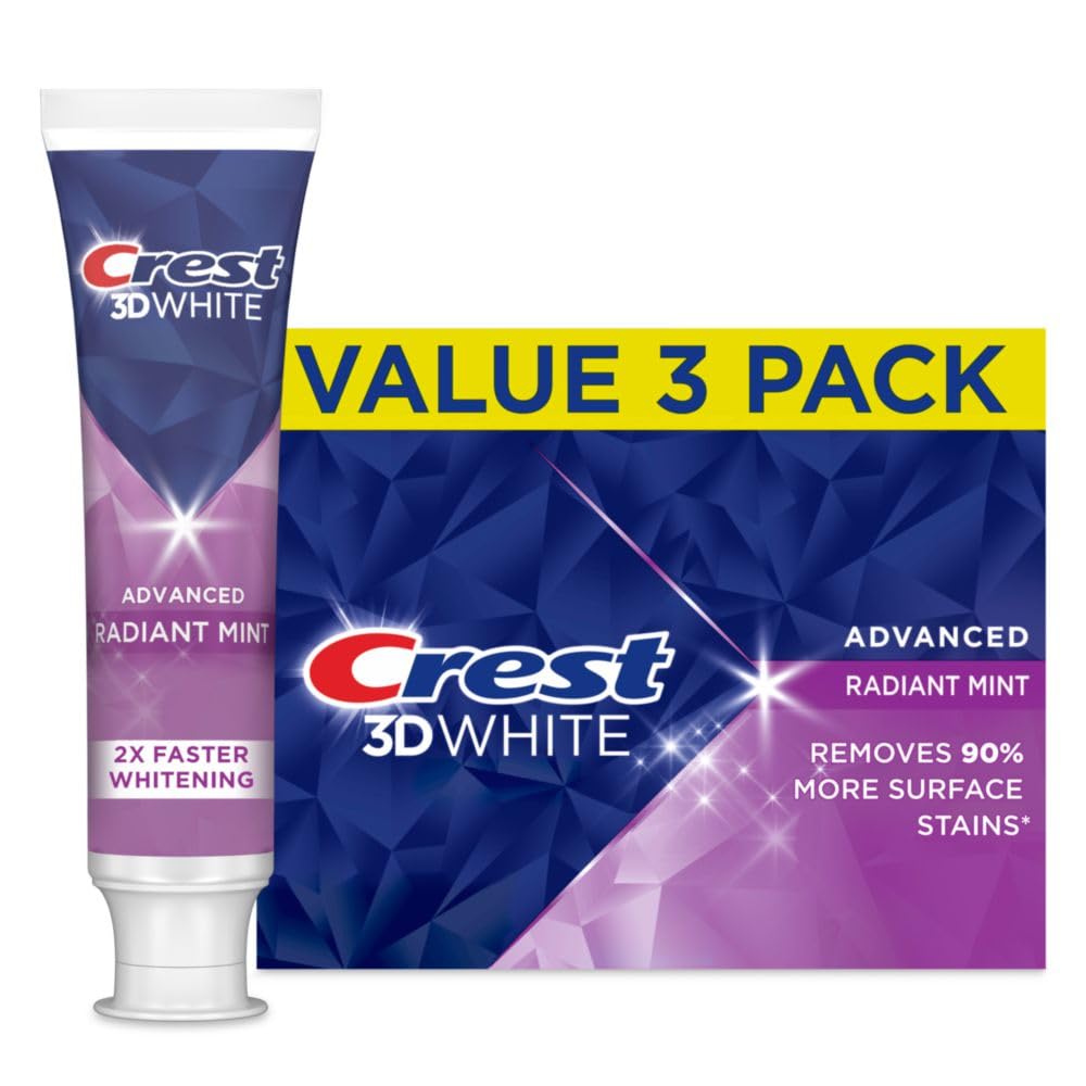 Crest 3D White Advanced Whitening Toothpaste — Radiant Mint, 3.3 oz Pack of 3