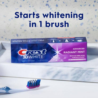 Crest 3D White Advanced Whitening Toothpaste — Radiant Mint, 3.3 oz Pack of 3