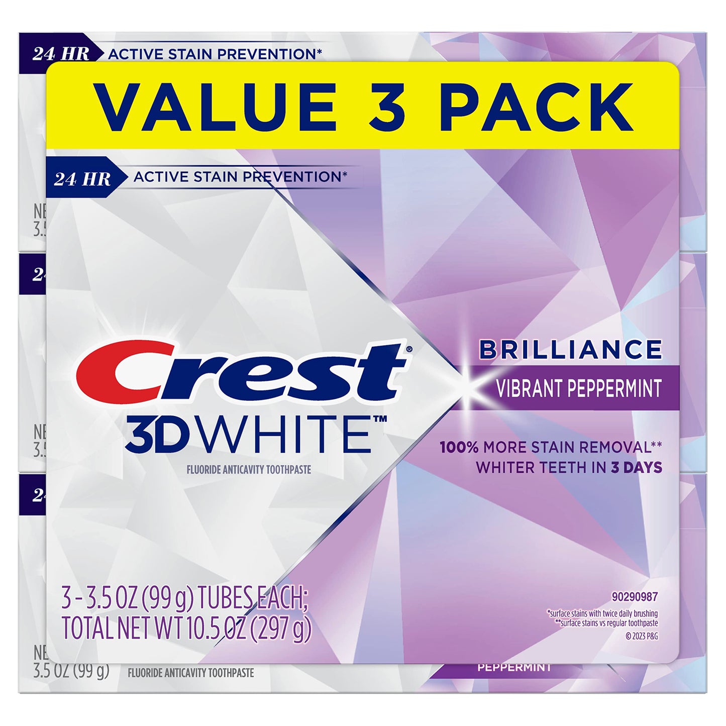 Crest 3D White Brilliance Toothpaste – Vibrant Peppermint – 3.5 oz (Pack of 3)