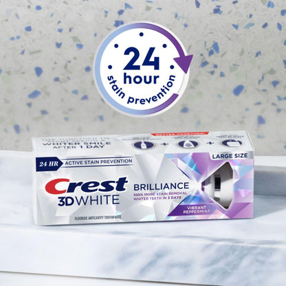 Crest 3D White Brilliance Vibrant Peppermint Toothpaste – 4.6 oz (Pack of 3) | Stain Removal & 24h Protection