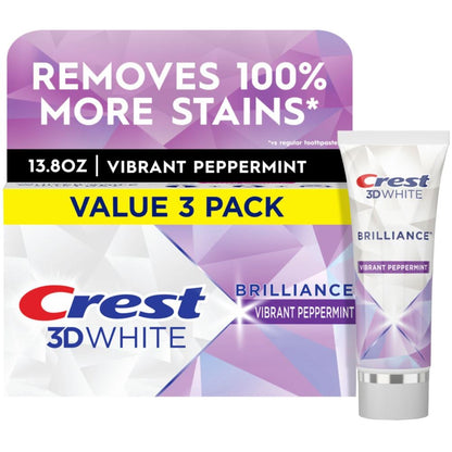 Crest 3D White Brilliance Vibrant Peppermint Toothpaste – 4.6 oz (Pack of 3) | Stain Removal & 24h Protection