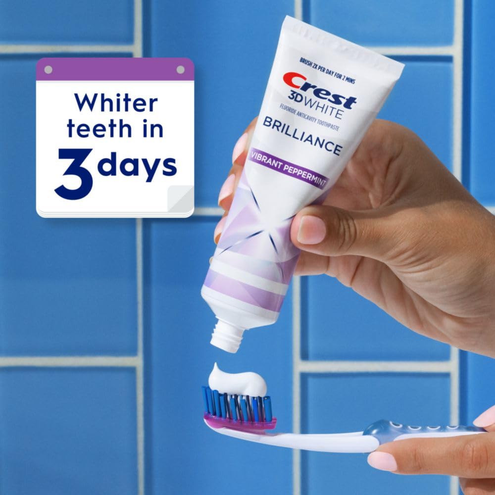 Crest 3D White Brilliance Vibrant Peppermint Toothpaste – 4.6 oz (Pack of 3) | Stain Removal & 24h Protection