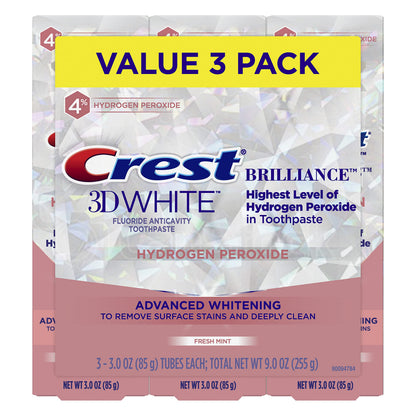 Crest 3D White Brilliance Toothpaste with Hydrogen Peroxide & Fluoride – 3 x 3 oz