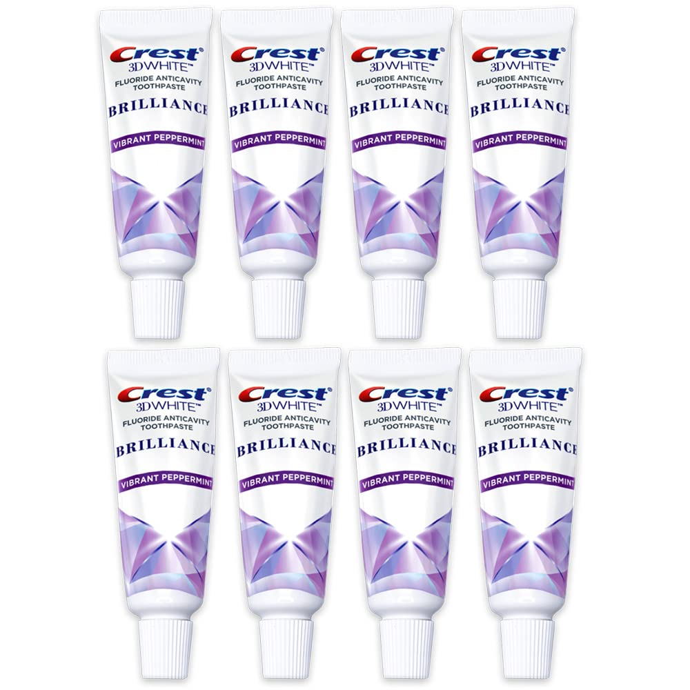 Crest 3D White Brilliance Toothpaste - Vibrant Peppermint (Travel Size 0.85 oz / 24 g) Pack of 8