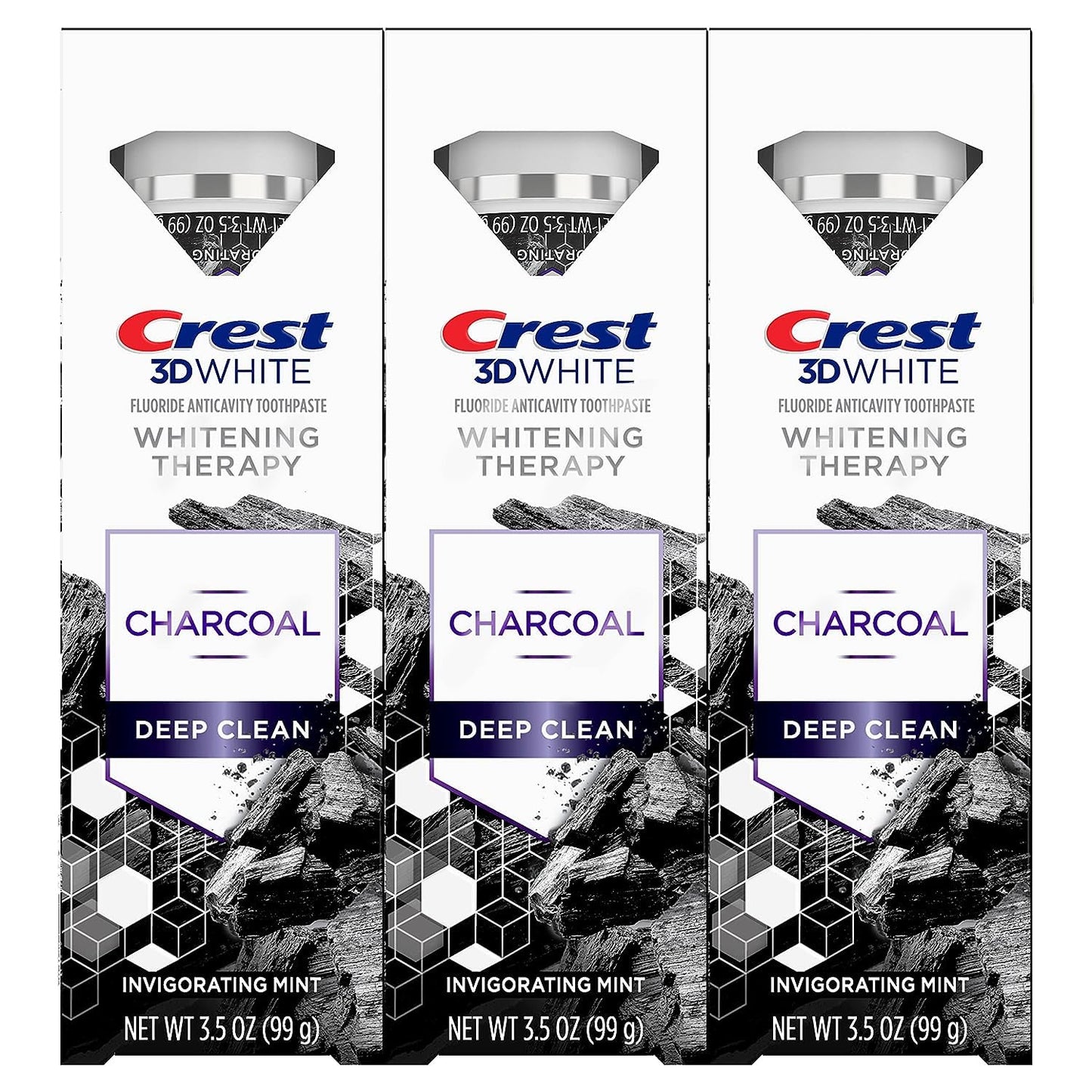 Crest 3D White Whitening Therapy Charcoal Deep Clean Toothpaste – Mint, 3.5 oz, Pack of 3