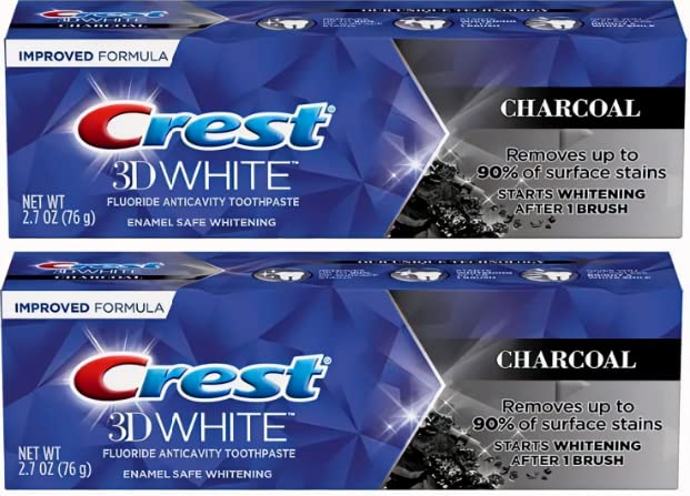 Crest 3D White Charcoal Toothpaste – Enamel Safe, 2.7 oz (76 g) Pack of 2