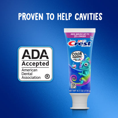 Crest Advanced Kid's Fluoride Toothpaste – Bubblegum Flavor, 4.2 oz, 3 Count, Color-Changing