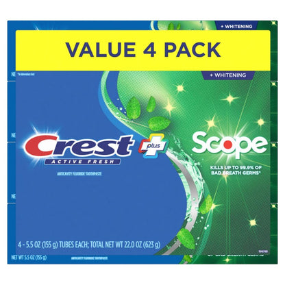 Crest Whitening Plus Scope: Complete Active Fresh + Whitening Toothpaste 5.5oz (4-pack)